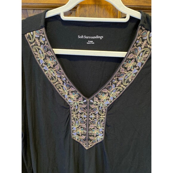 Soft Surround Blouse Plus Size XL Top Black V Neck +Stretch Casual Comfortable - Picture 2 of 8
